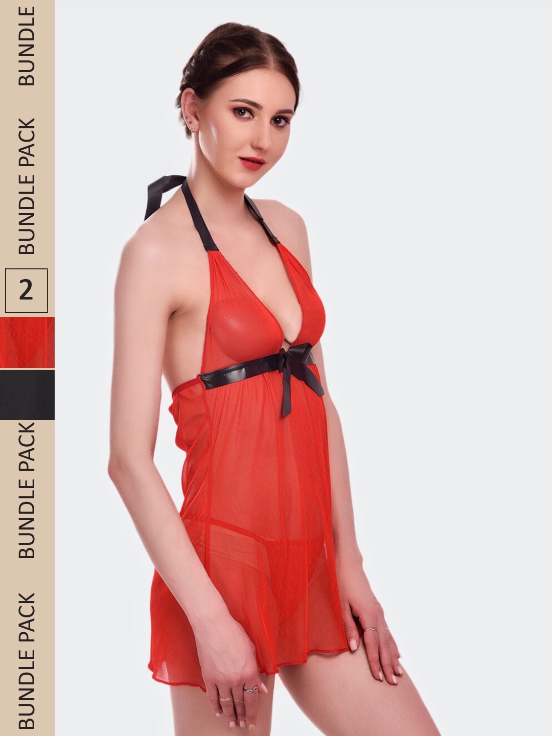 

Fleurt Pack Of 2 Halter Neck Baby Doll, Red