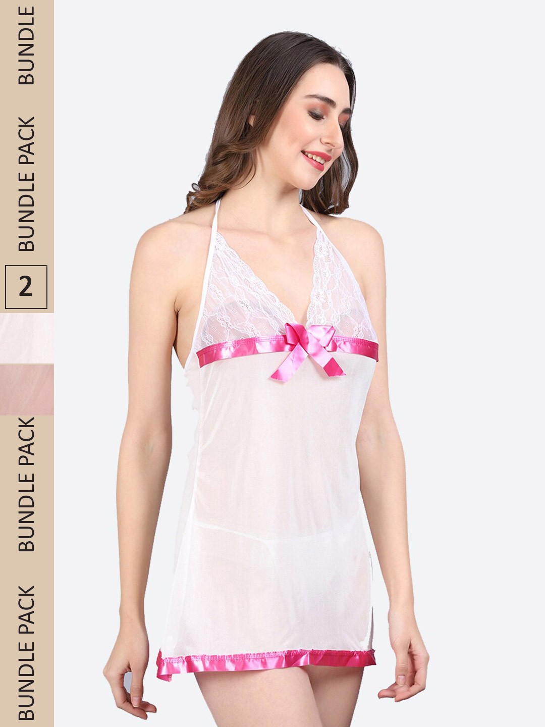 

Fleurt Pack Of 2 Halter Neck Baby Doll, White