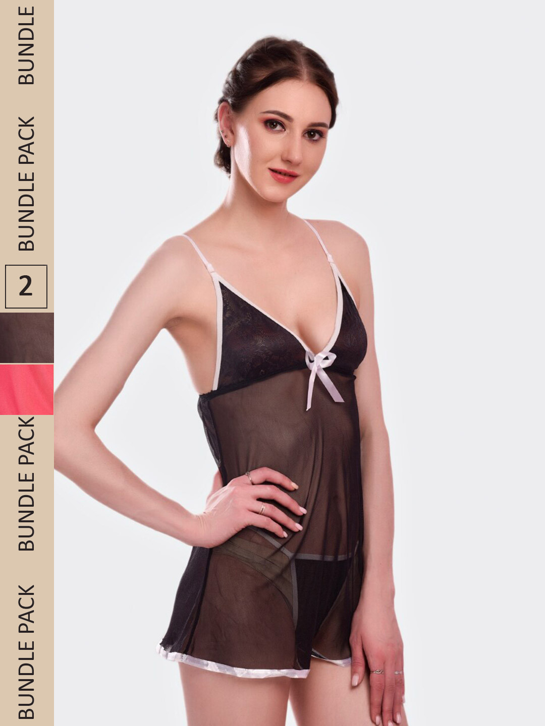 

Fleurt Pack Of 2 Halter Neck Baby Doll, Black
