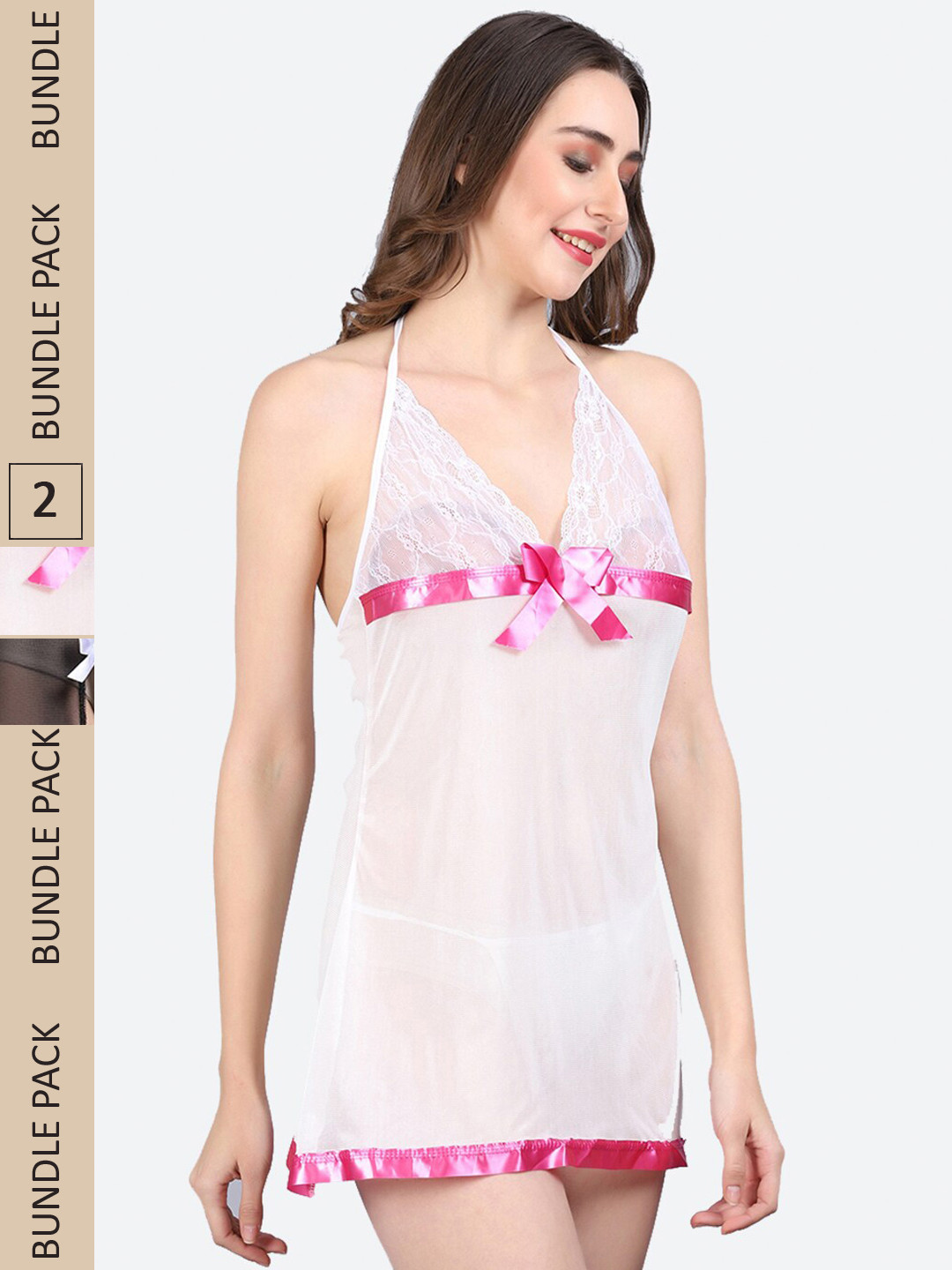 

Fleurt Pack Of 2 Halter Neck Baby Doll, White