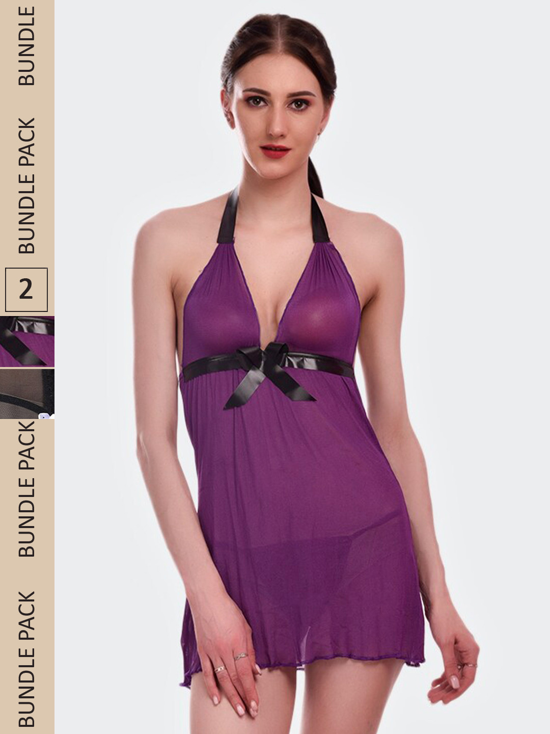 

Fleurt Pack Of 2 Halter Neck Baby Doll With Briefs, Purple