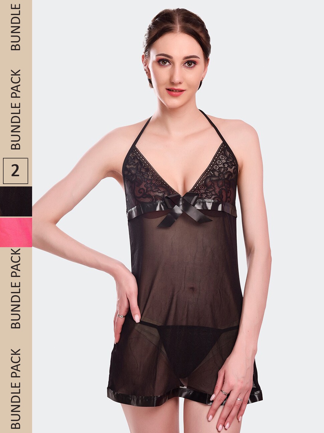 

Fleurt Pack Of 2 Halter Neck Baby Doll, Black