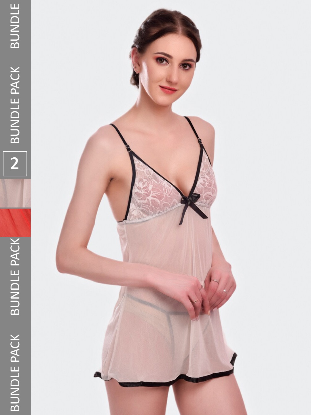 

Fleurt Pack Of 2 Halter Neck Baby Doll, Beige