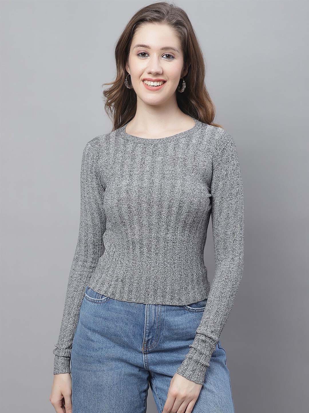 

NoBarr Striped Acrylic Pullover, Grey