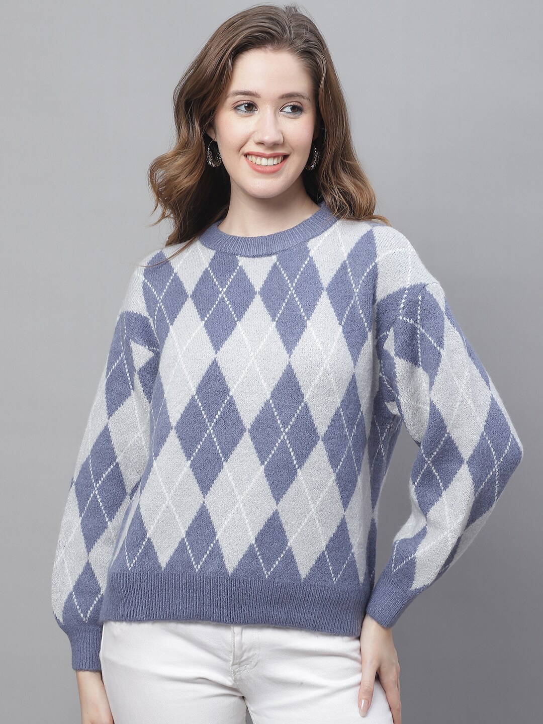 

NoBarr Geometric Self Design Pullover, Blue