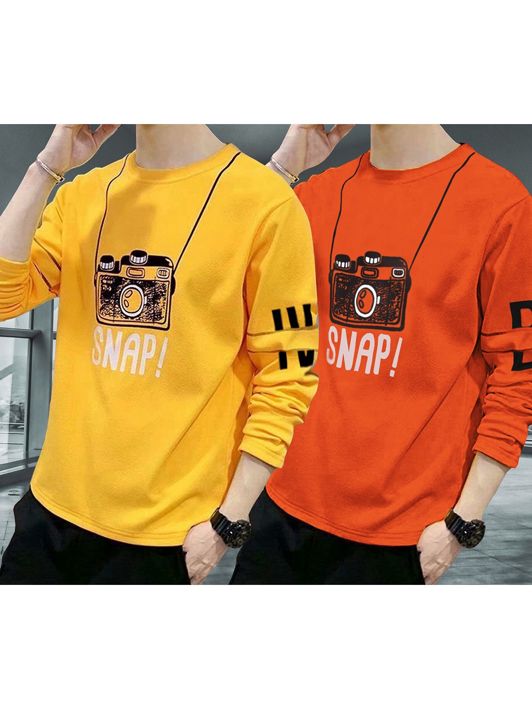 

BLIVE Pack Of 2 Graphic Printed Cotton T-Shirt, Orange