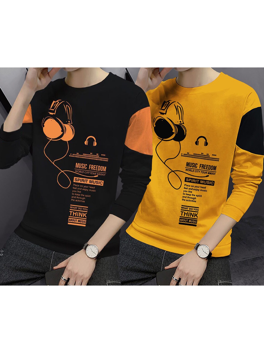 

BLIVE Pack Of 2 Typography Printed Cotton T-Shirt, Yellow
