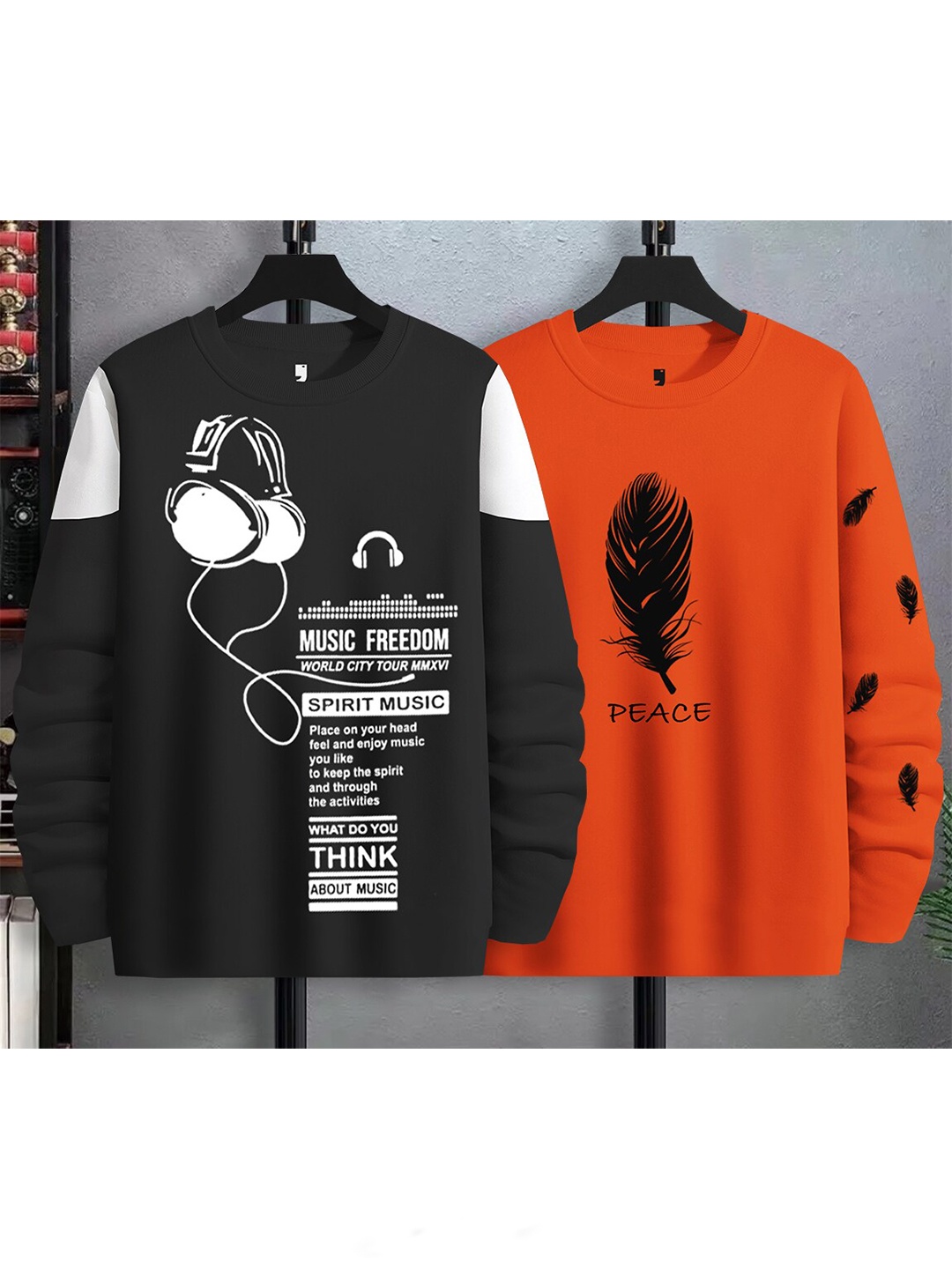 

BLIVE Pack Of 2 Graphic Printed Round Neck Cotton T-shirts, Orange