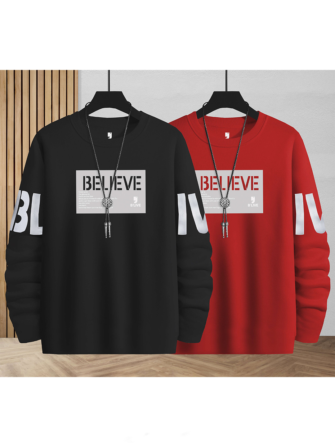 

BLIVE Pack Of 2 Typography Printed Round Neck Cotton T-shirts, Black