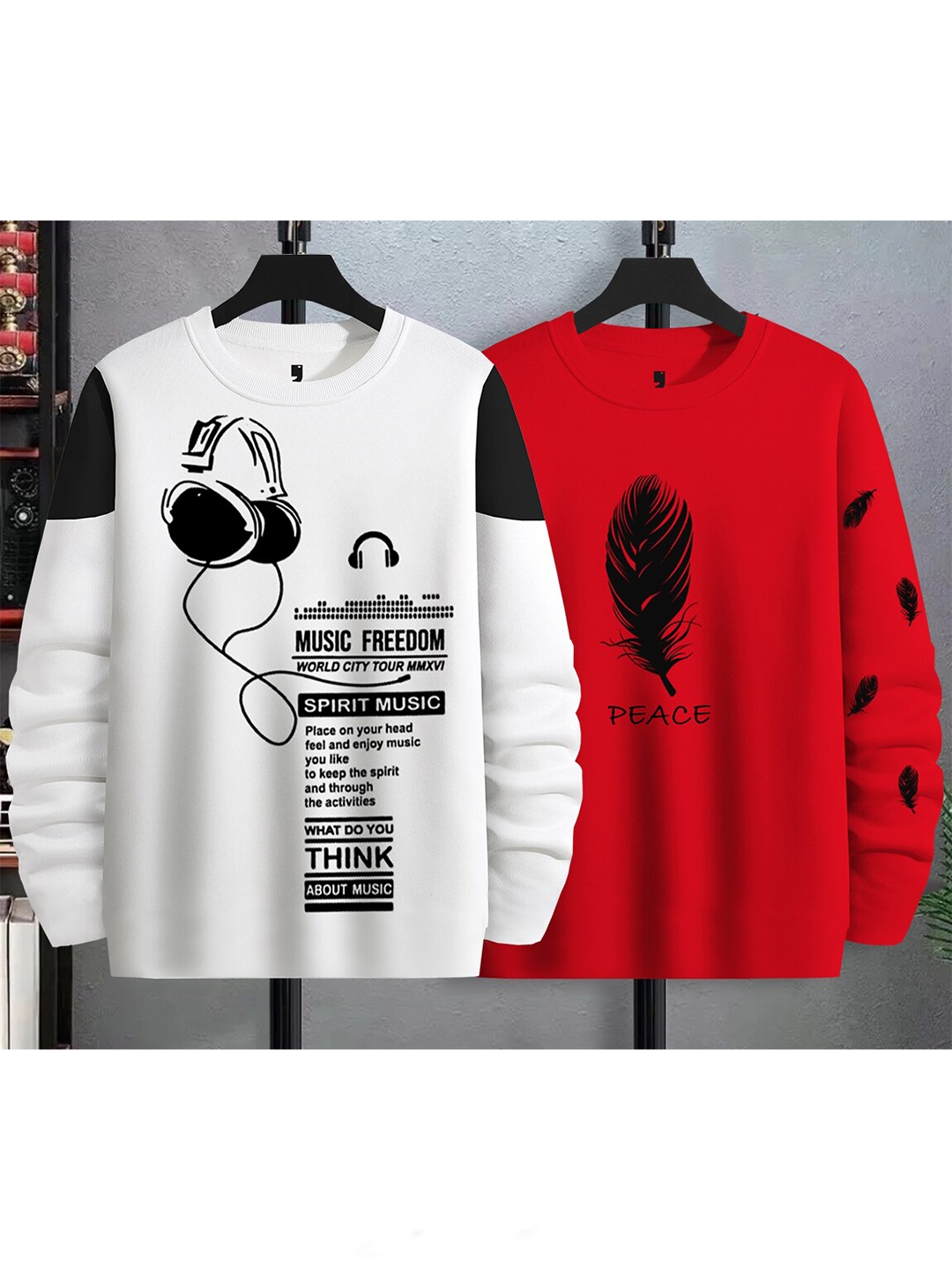 

BLIVE Pack Of 2 Graphic Printed Round Neck Cotton T-shirts, White