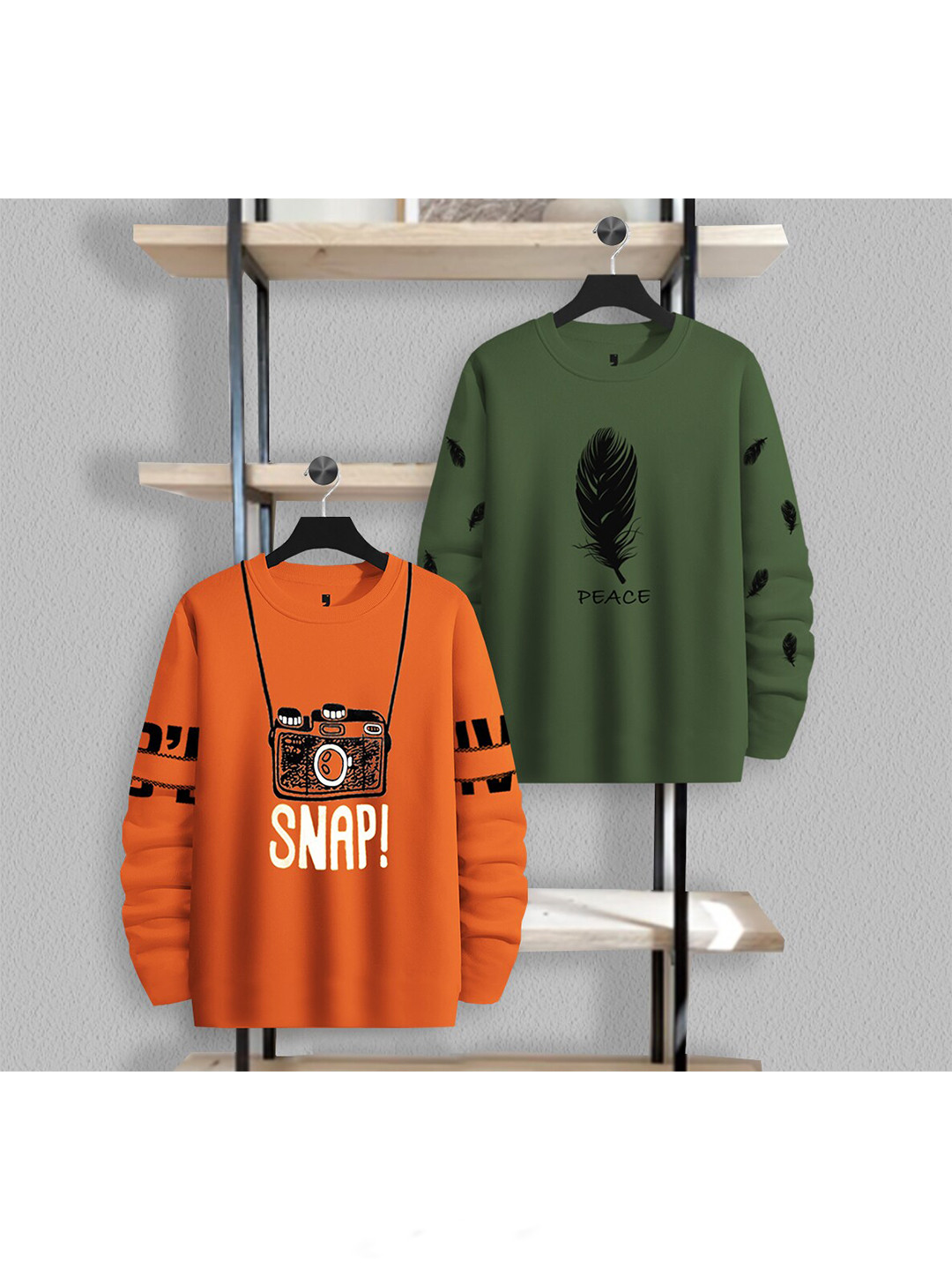 

BLIVE Pack Of 2 Graphic Printed Round Neck Cotton T-shirts, Orange