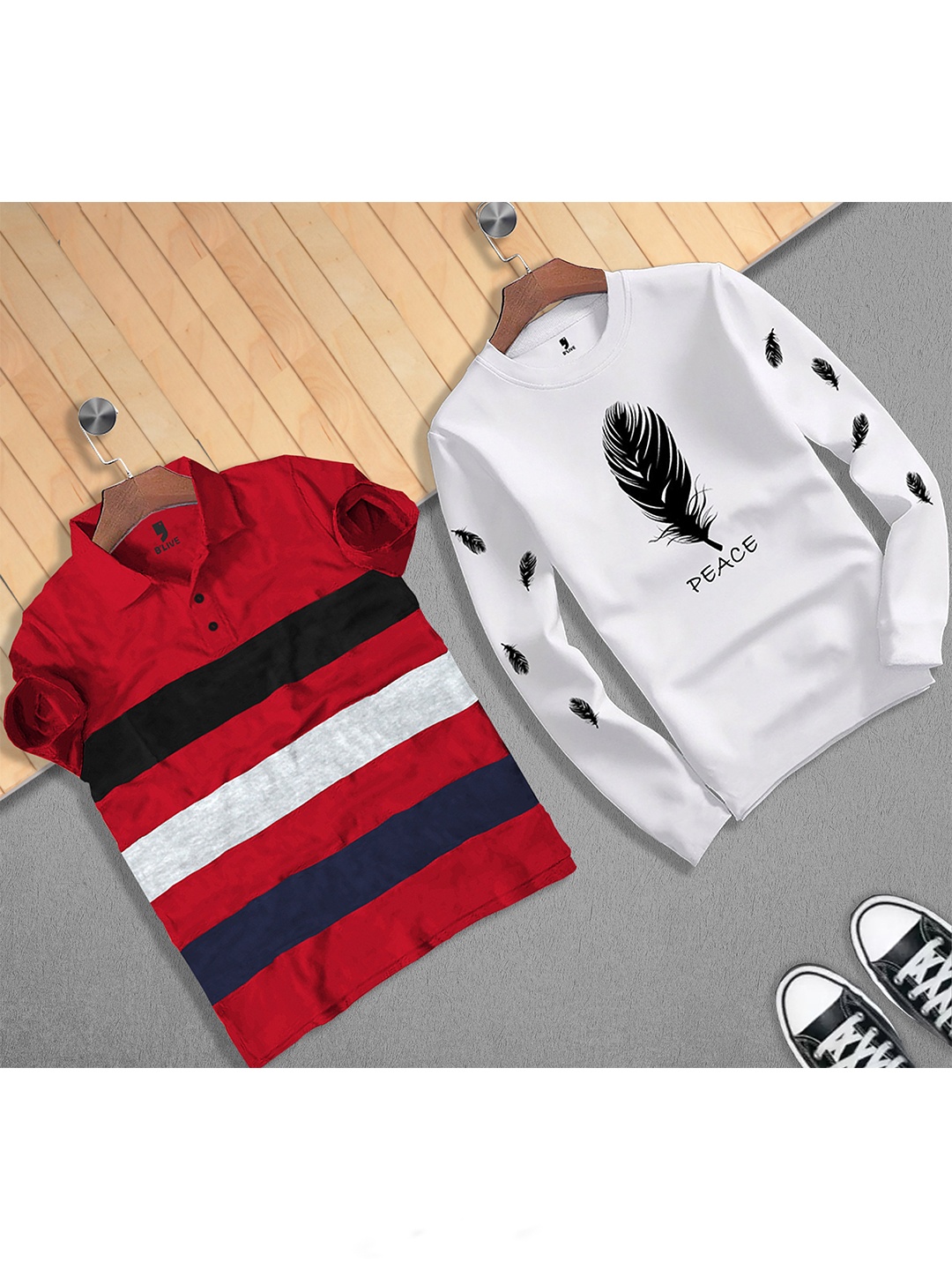 

BLIVE Pack Of 2 Striped Cotton T-shirts, Red