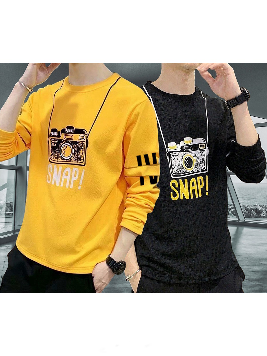 

BLIVE Pack Of 2 Graphic Printed Cotton T-Shirts, Black