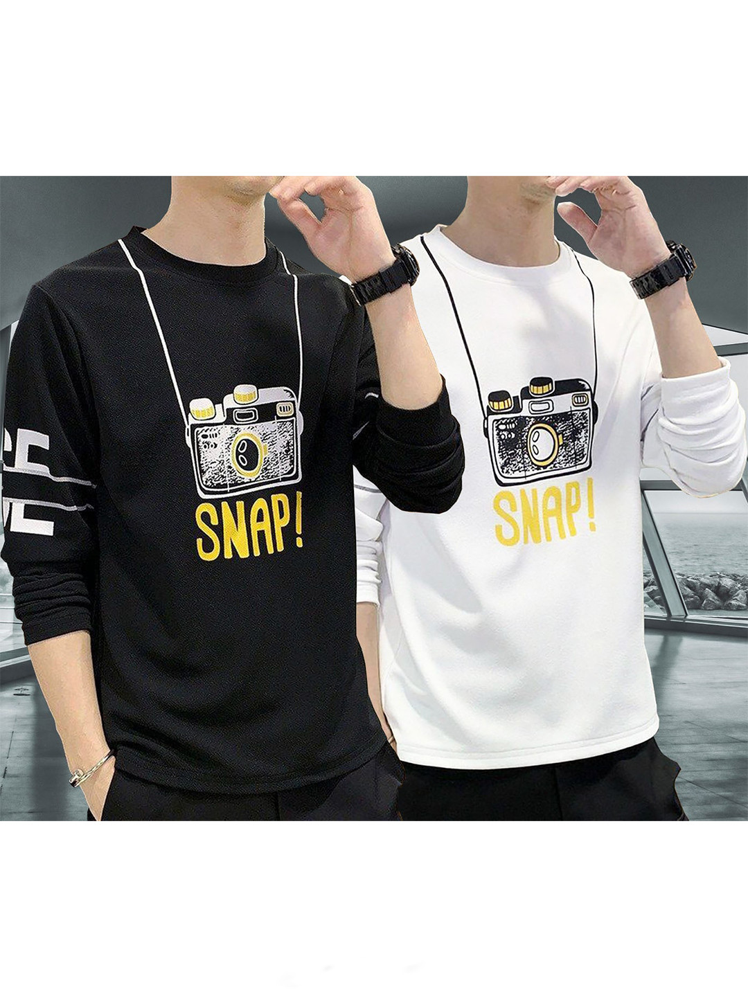 

BLIVE Pack Of 2 Graphic Printed Cotton T-Shirts, Black