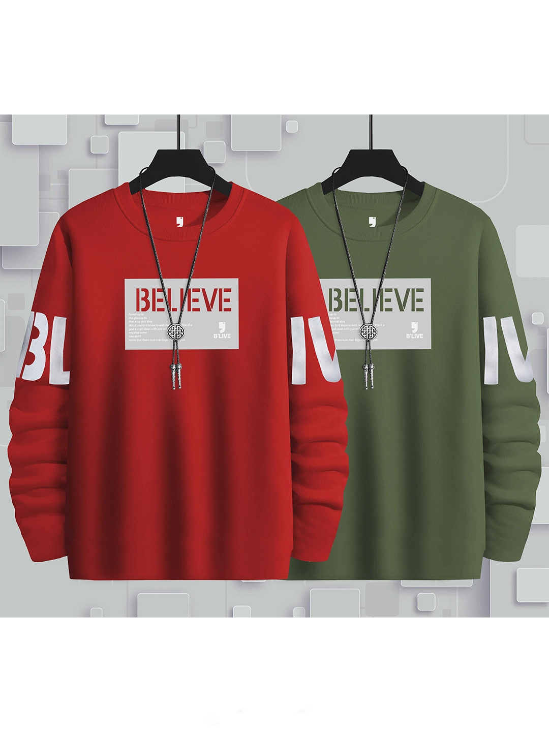 

BLIVE Pack Of 2 Typography Printed Cotton T-Shirts, Red