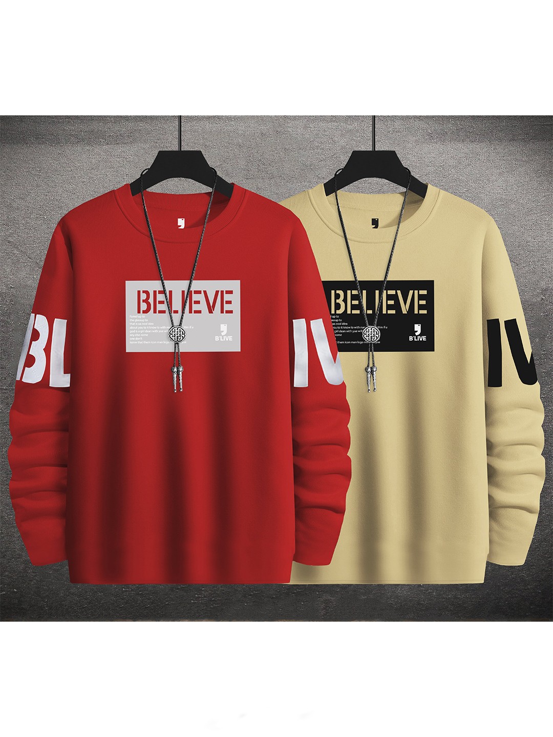 

BLIVE Men Red Typography 2 Hooded Applique T-shirt