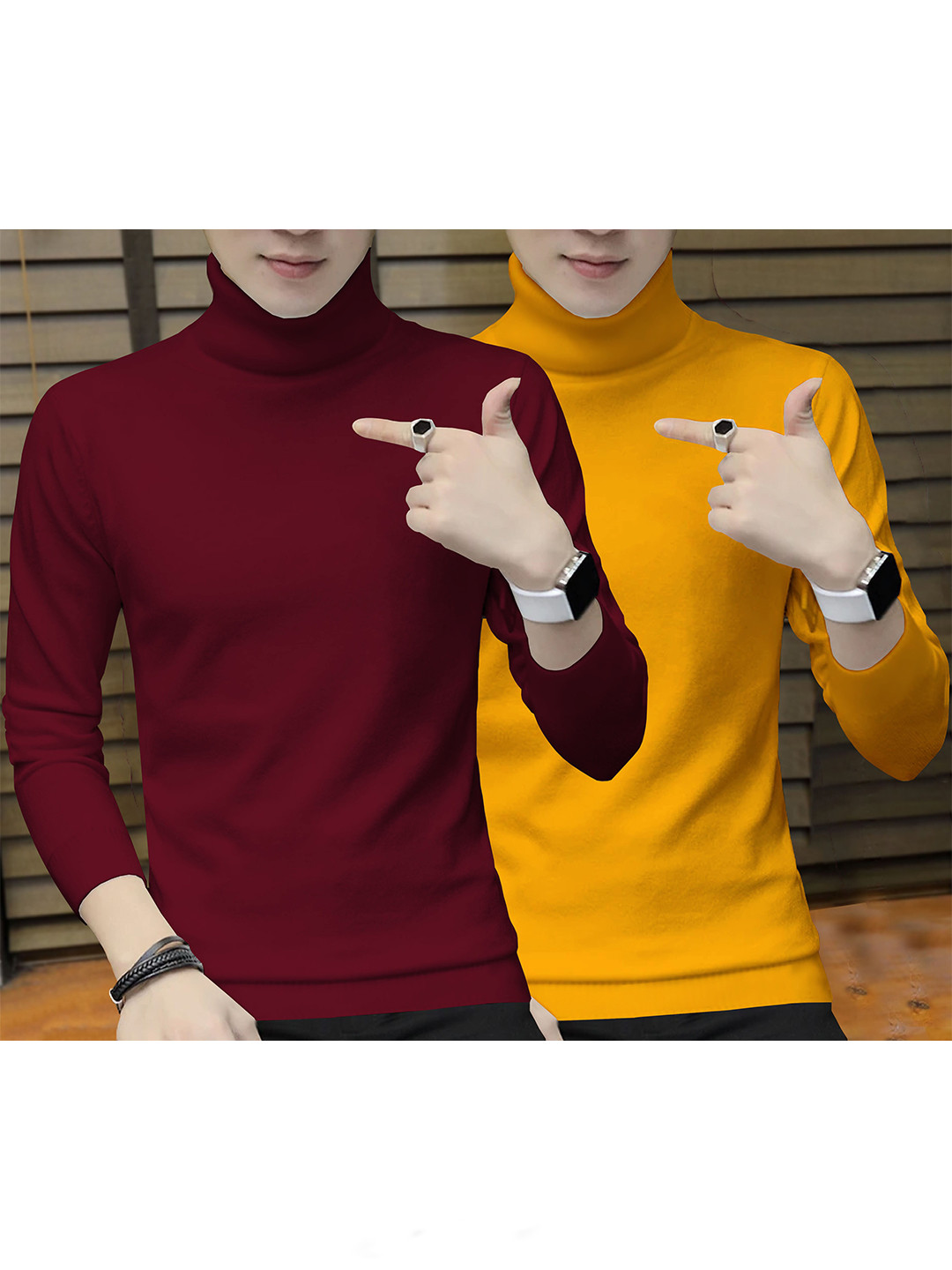 

BLIVE Pack Of 2 High Neck Cotton T-Shirts, Maroon