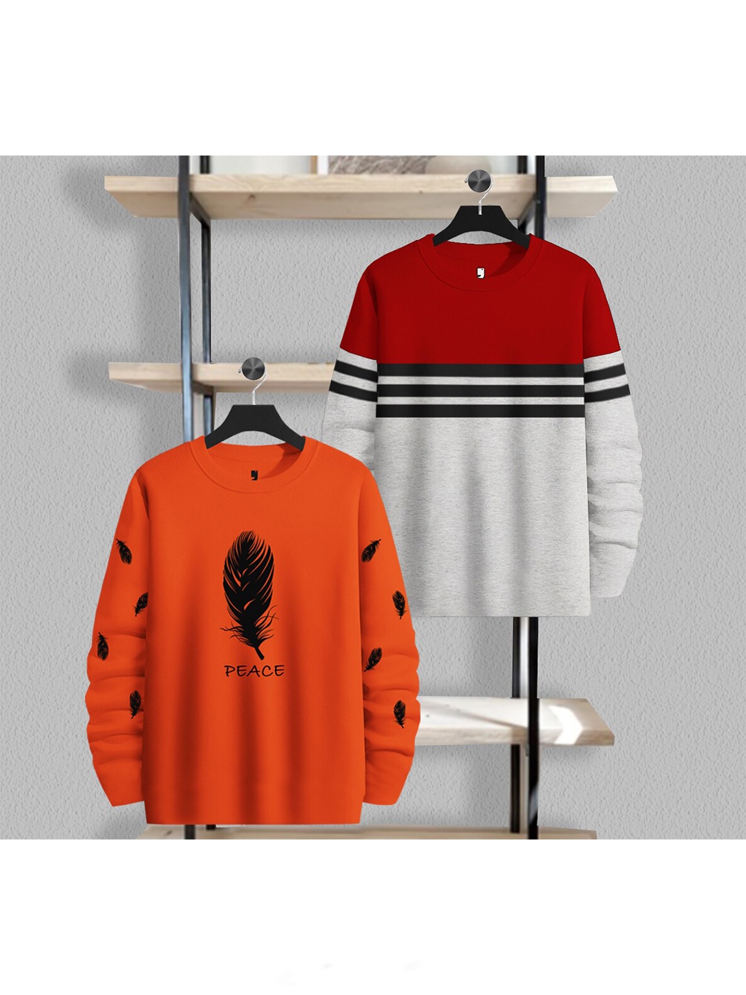

BLIVE Pack Of 2 Striped Cotton T-shirt, Orange