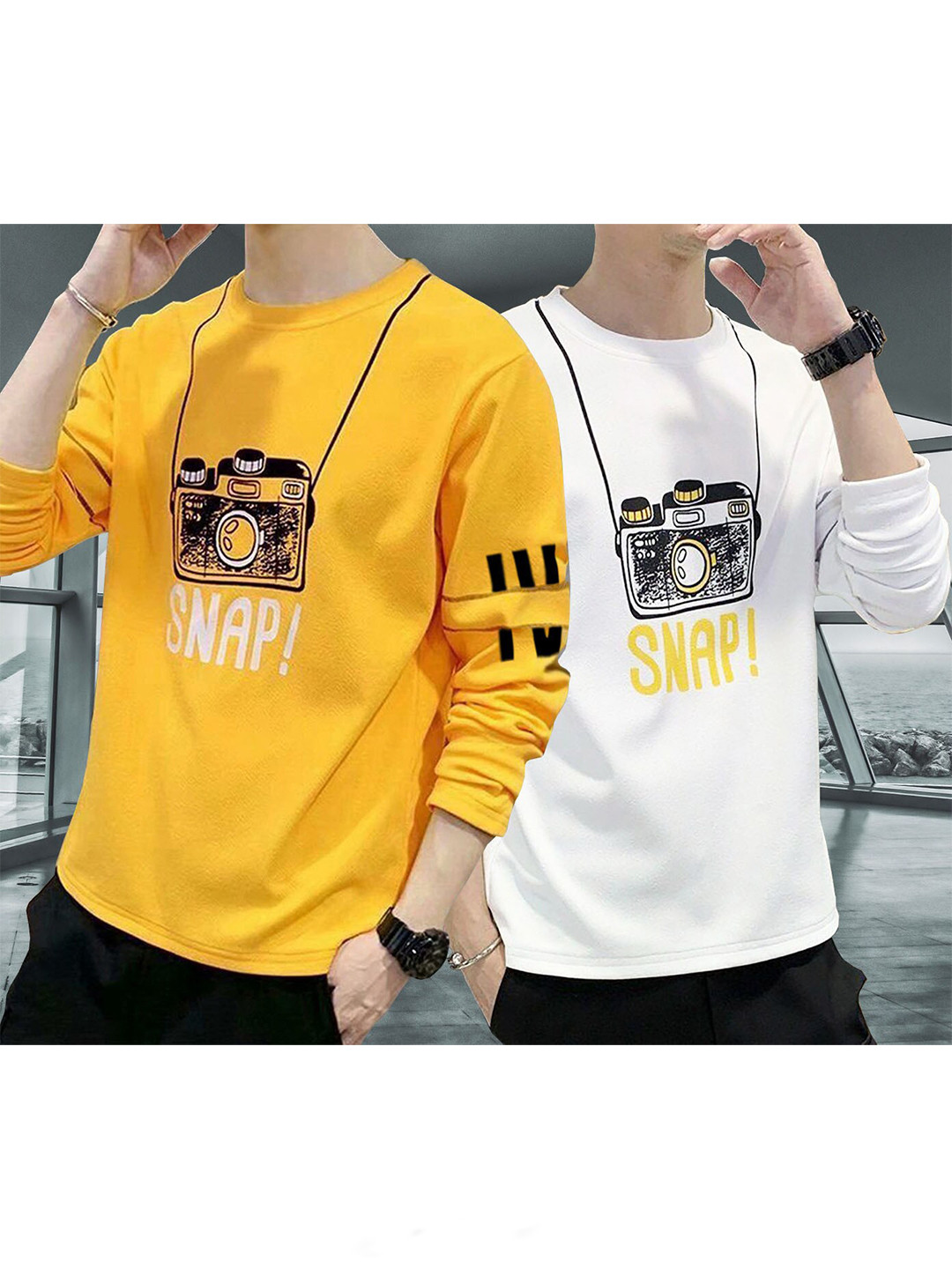 

BLIVE Pack Of 2 Typography Printed Cotton T-shirt, Yellow