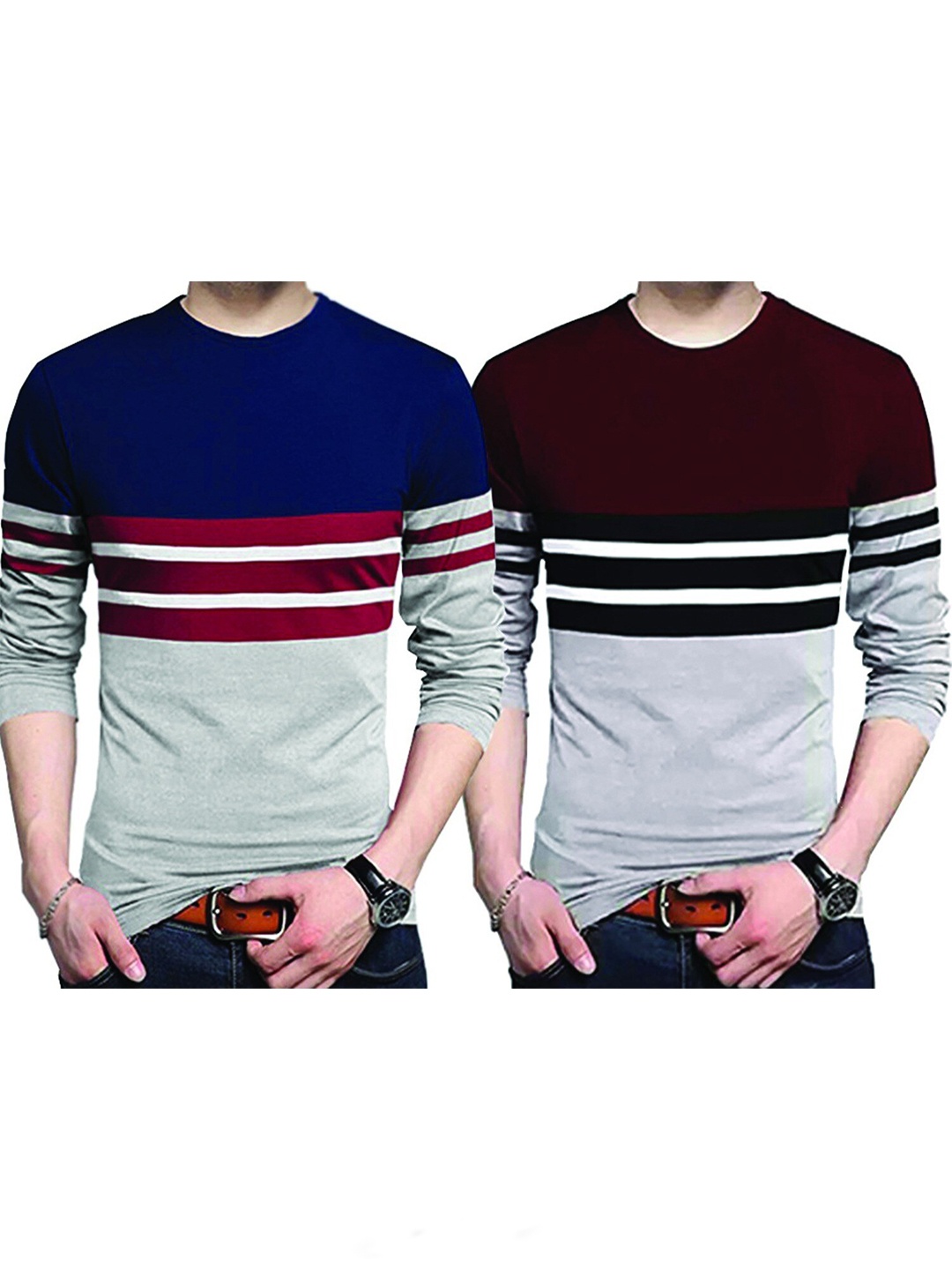 

BLIVE Pack of 2 Colourblocked Cotton T-shirt, Grey