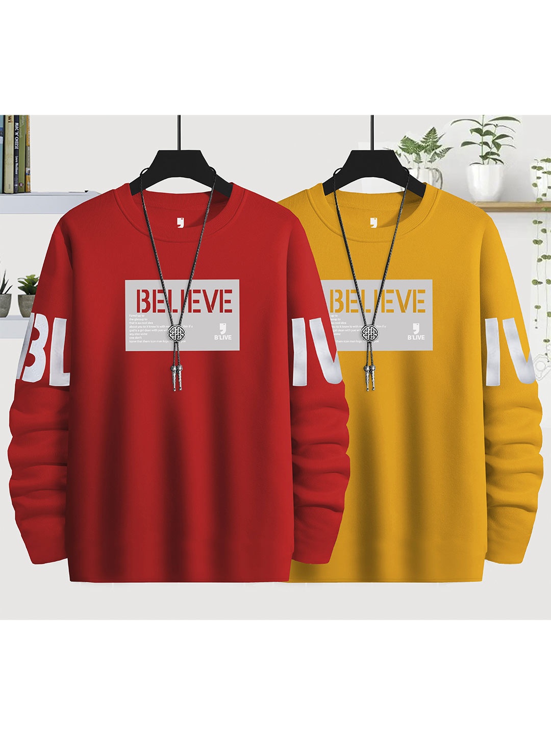

BLIVE Pack Of 2 Typography Printed Cotton T-shirt, Yellow