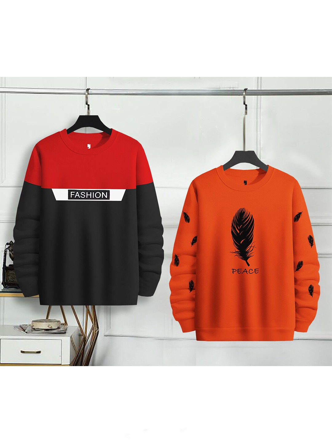 

BLIVE Pack Of 2 Typography Printed Cotton T-shirt, Orange