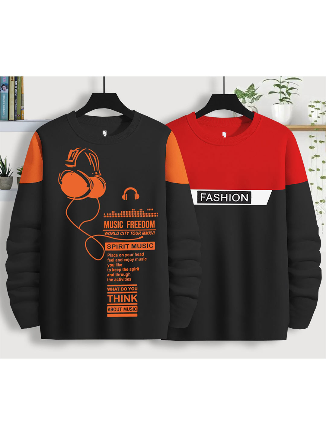 

BLIVE Pack Of 2 Printed Round Neck Cotton T-shirt, Black
