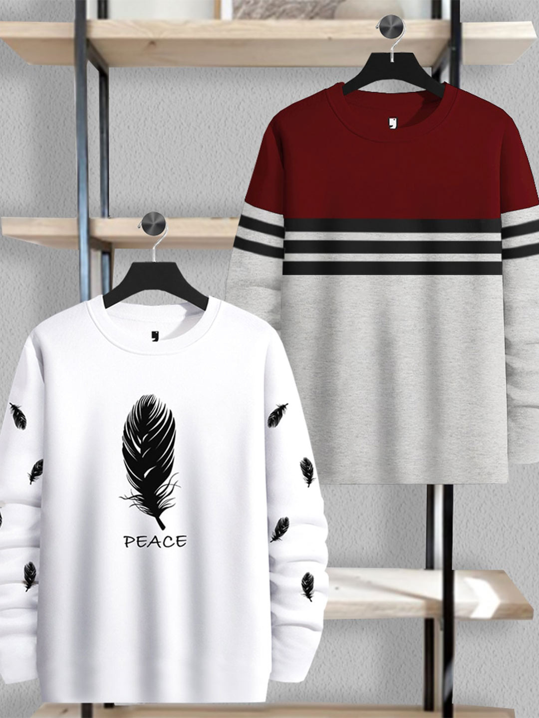 

BLIVE Pack Of 2 Printed Round Neck Cotton T-shirt, Maroon