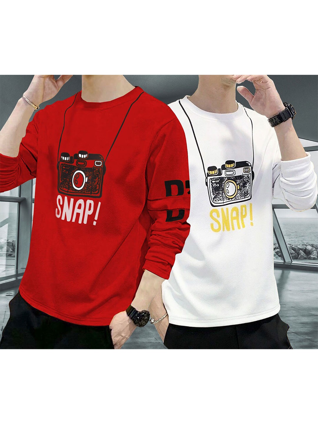 

BLIVE Pack Of 2 Typography Printed Round Neck Cotton T-shirt, Red