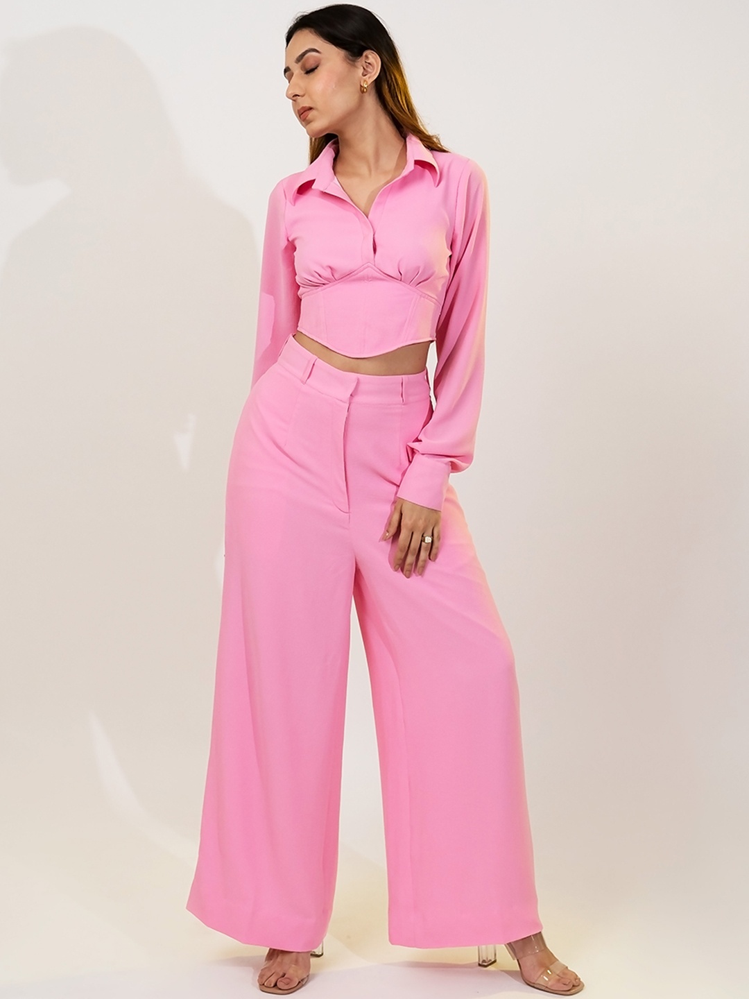 

POPPI Women Crop Corset Top with Palazzos, Pink