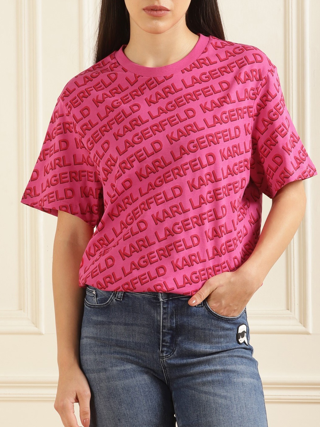 

Karl Lagerfeld Typography Printed Cotton T-shirt, Pink