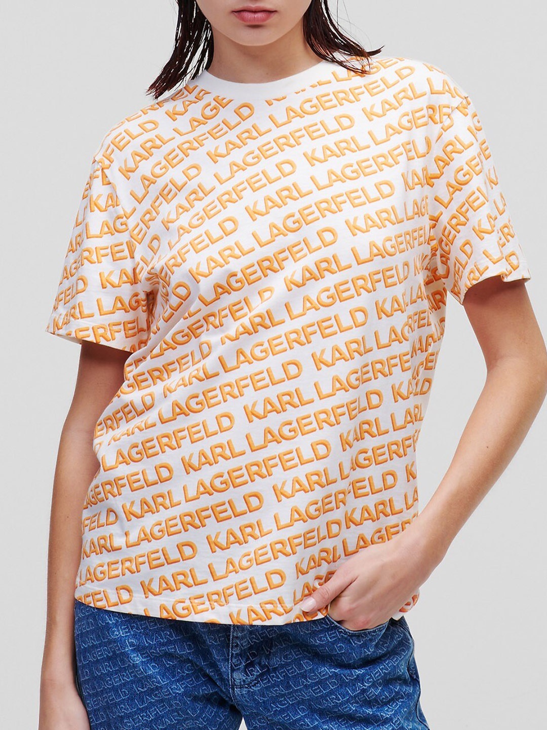 

Karl Lagerfeld Typography Printed Cotton T-shirt, White