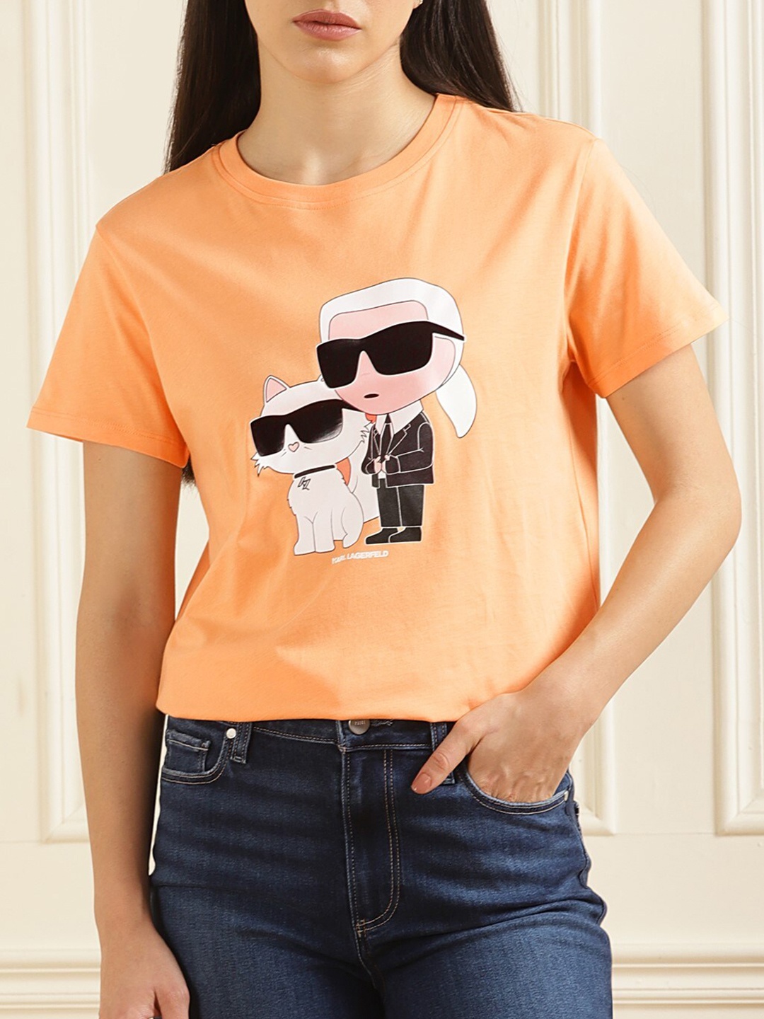 

Karl Lagerfeld Graphic Printed Cotton T-shirt, Orange