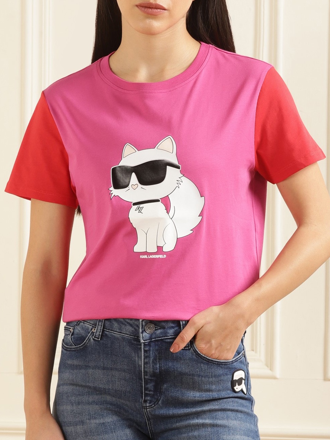 

Karl Lagerfeld Graphic Printed Cotton T-shirt, Pink