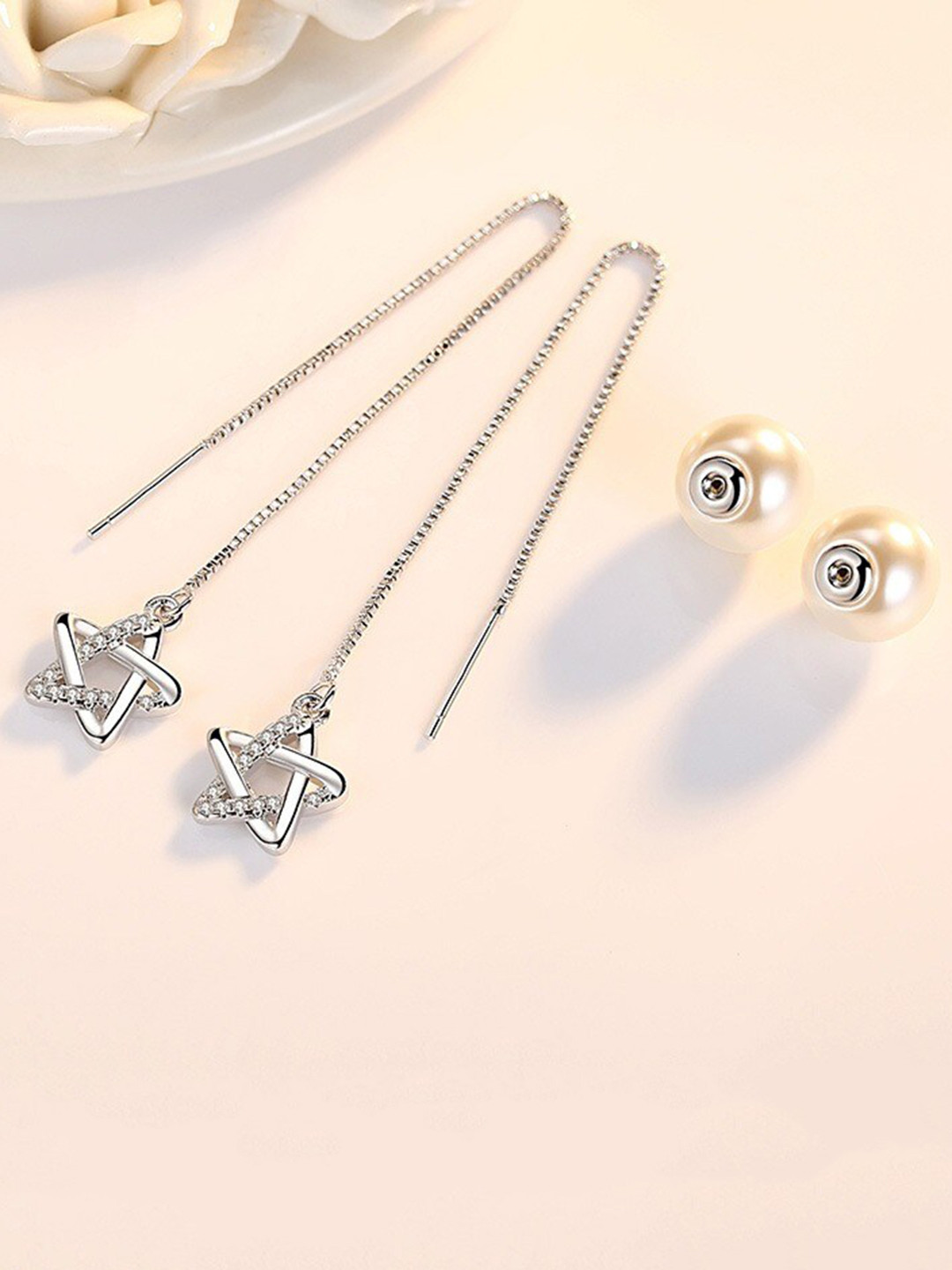 

MYKI Silver-Plated Contemporary Drop Earrings