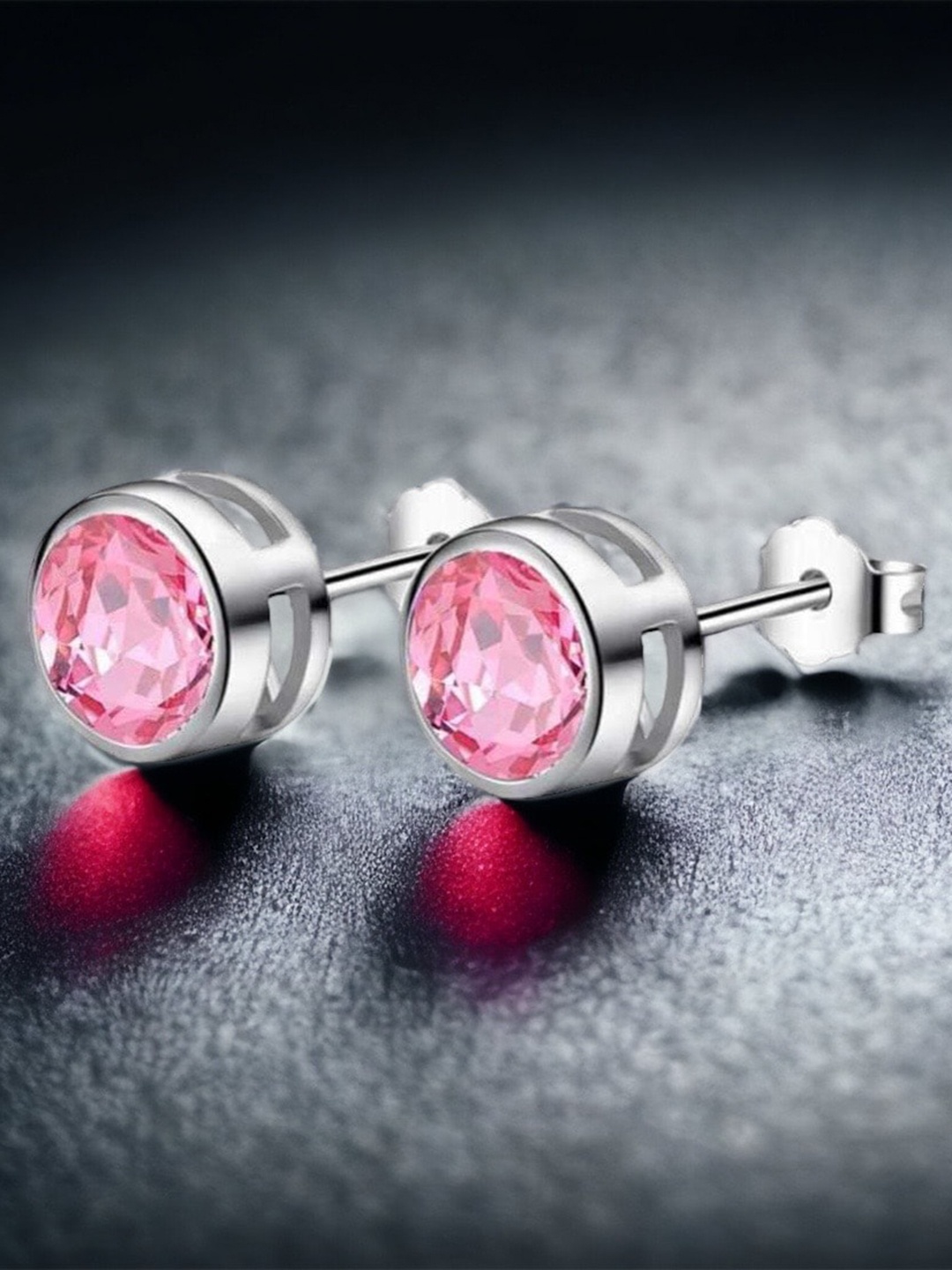 

MYKI Silver-Plated CZ Stone Studded Studs Earrings, Pink