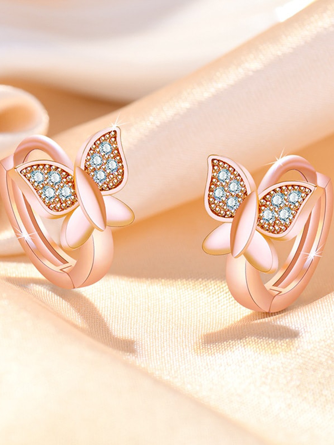 

MYKI Rose-Gold-Plated Contemporary CZ Stone Studded Hoop Earrings