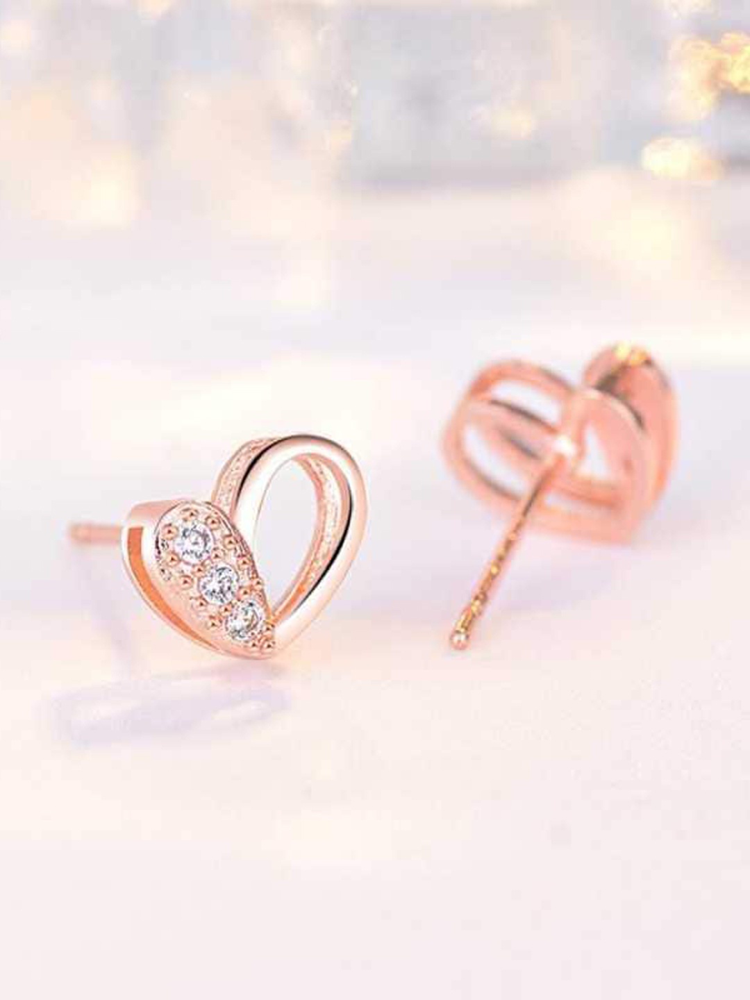 

MYKI Rose-Gold-Plated Heart Shaped CZ Stone Studded Studs Earrings