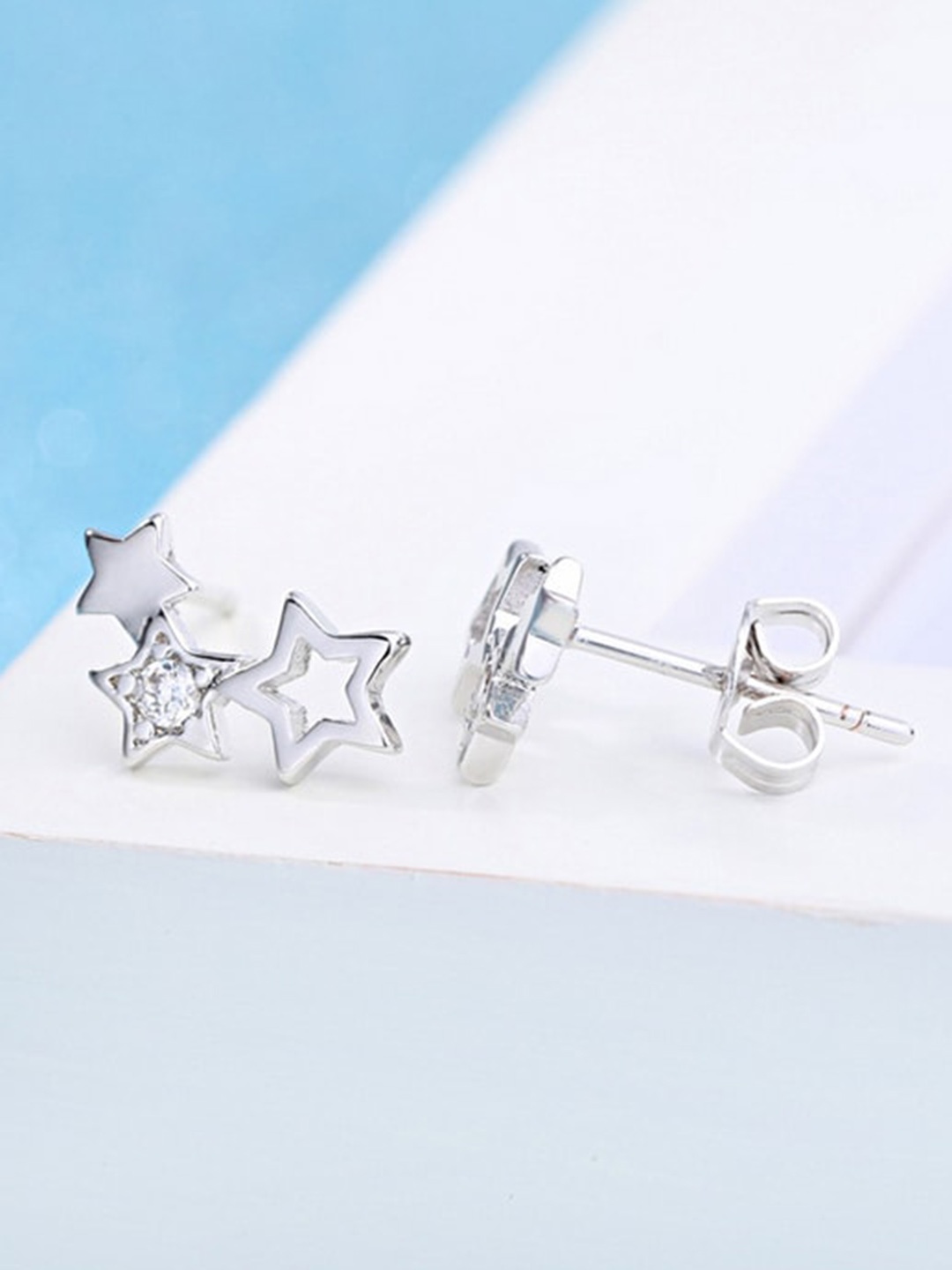 

MYKI Silver-Plated Star Shaped CZ Stone Studded Studs Earrings