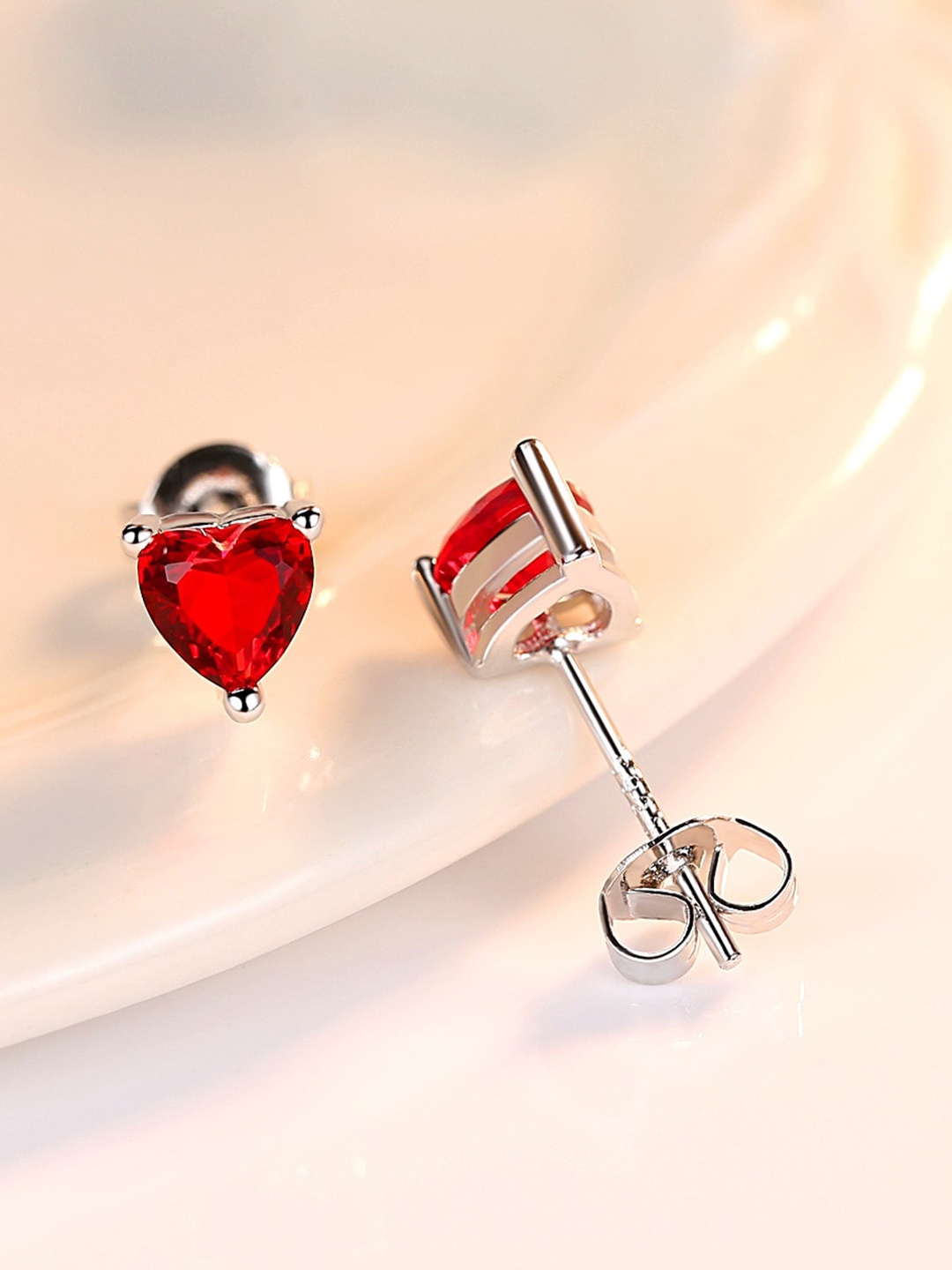 

MYKI Silver-Plated Heart Shaped CZ Stone Studded Studs Earrings