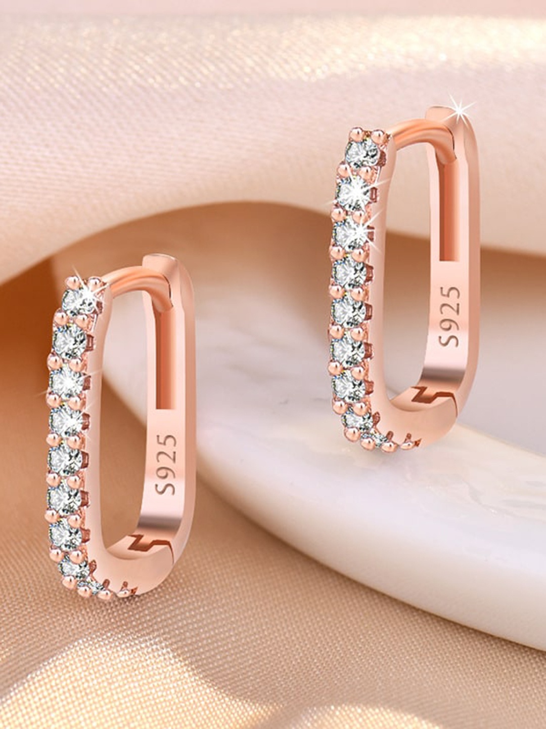 

MYKI Rose Gold-Plated Cubic Zirconia Studded Contemporary Hoop Earrings