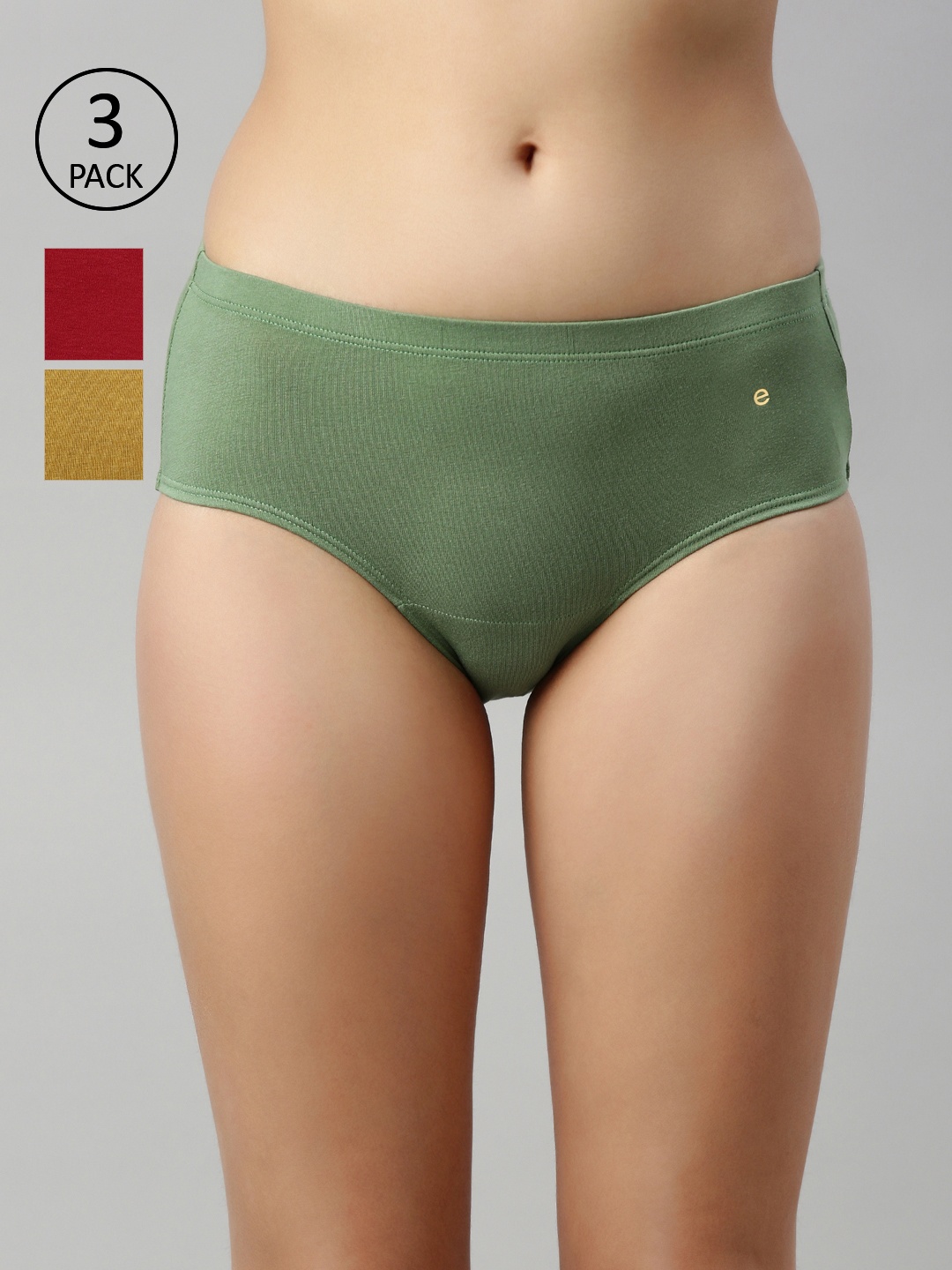 Enamor Women Pack of 3 Assorted Mid Waist Full Coverage Cotton Antimicrobial Briefs-CR17