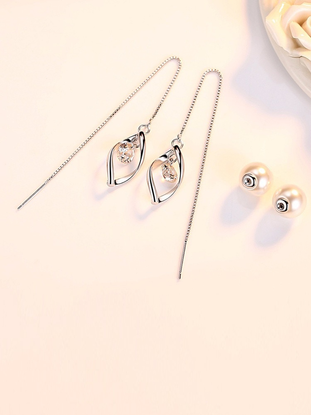 

MYKI Silver-Plated Contemporary CZ Stones Drop Earrings