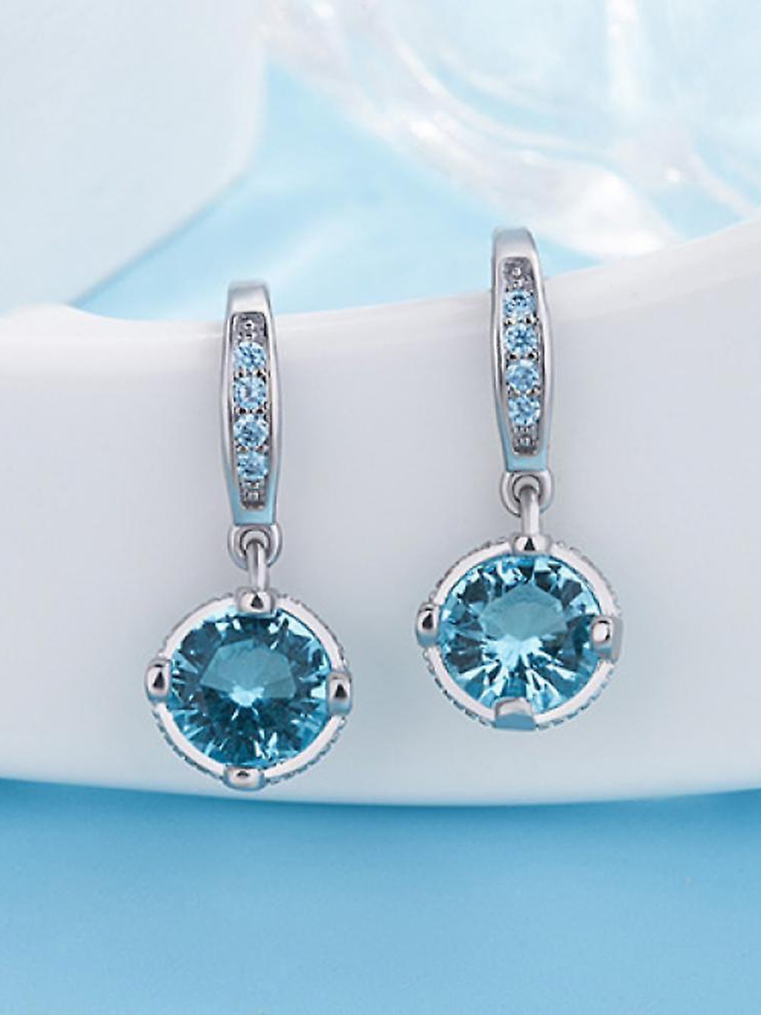 

MYKI Silver-Plated Contemporary CZ Stone Studded Drop Earrings