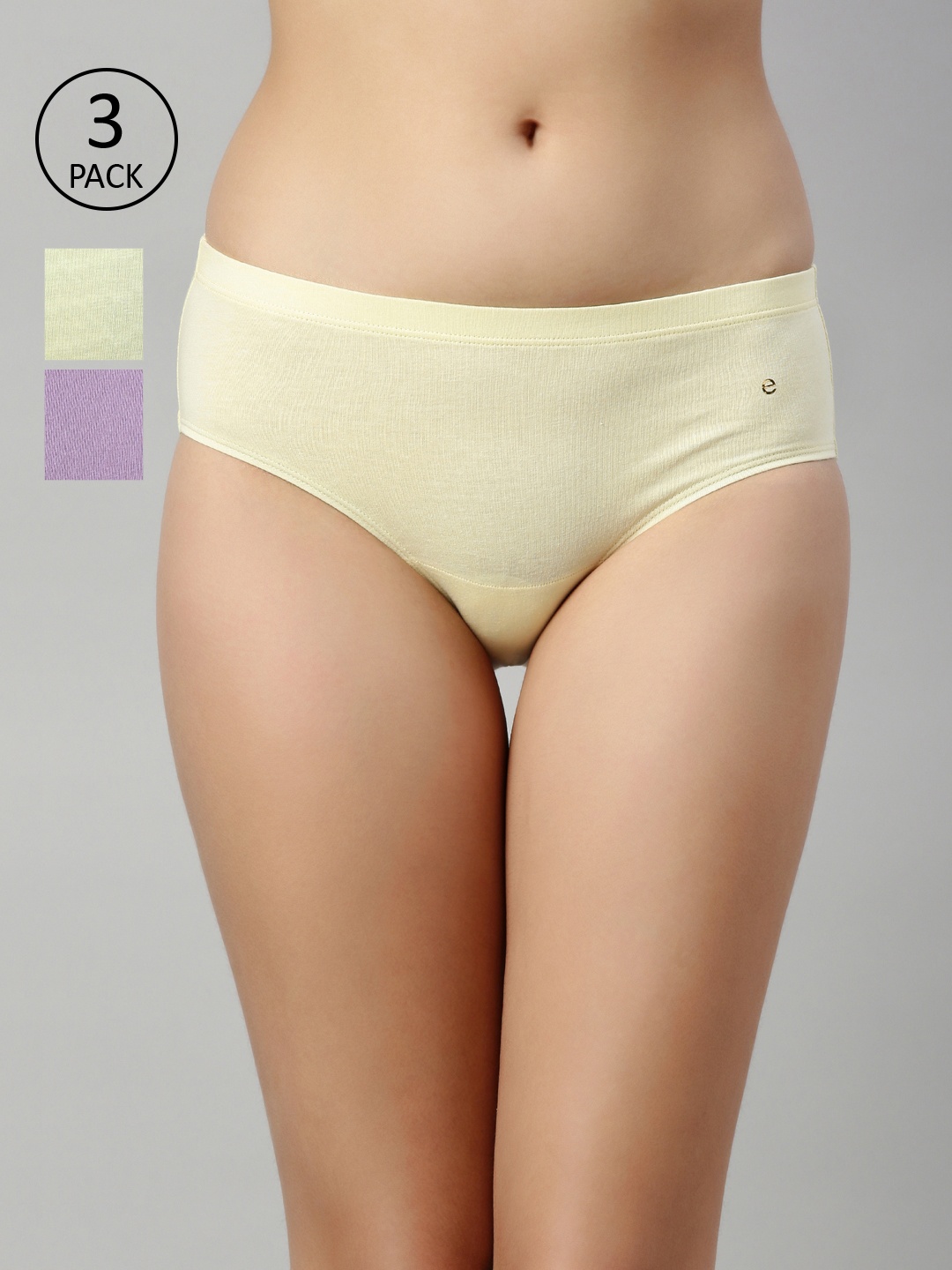 Enamor Women Pack of 3 Assorted Mid Waist Full coverage Cotton Antimicrobial Briefs-CR17, Na