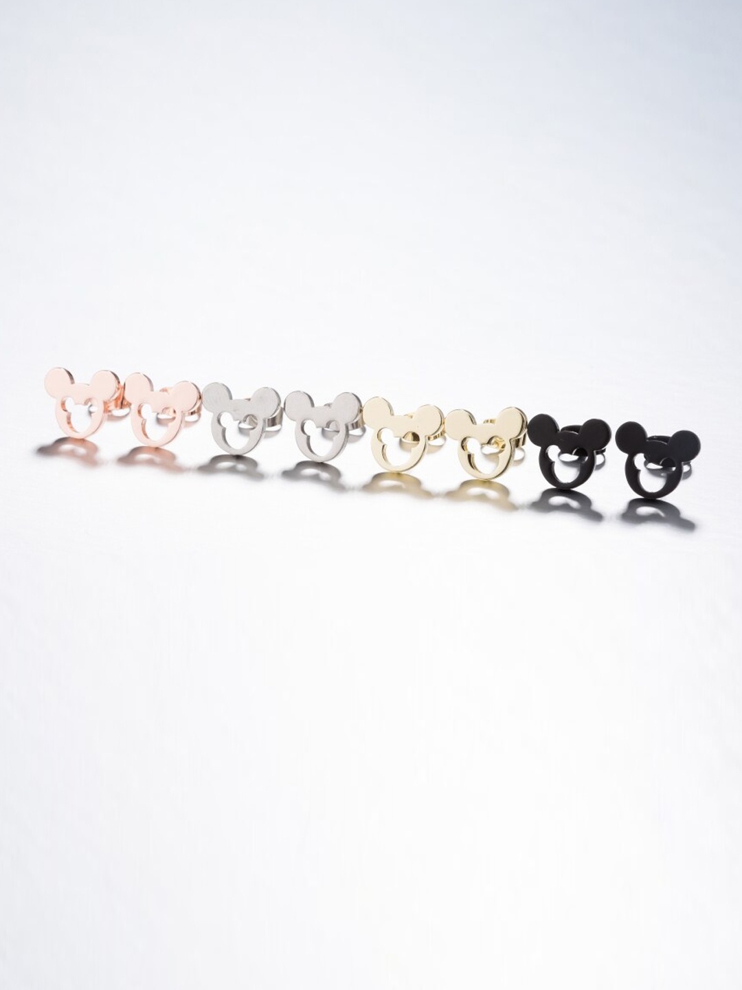 

MYKI 4Pcs Gold-Rose Gold-Silver-Plated Contemporary Mickey Mouse Studs Earrings