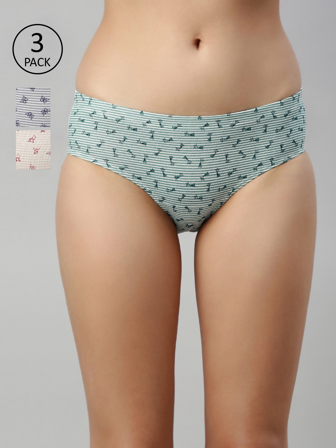 Enamor Women Pack of 3 Assorted Mid Waist Full coverage Cotton Antimicrobial Briefs-CR17
