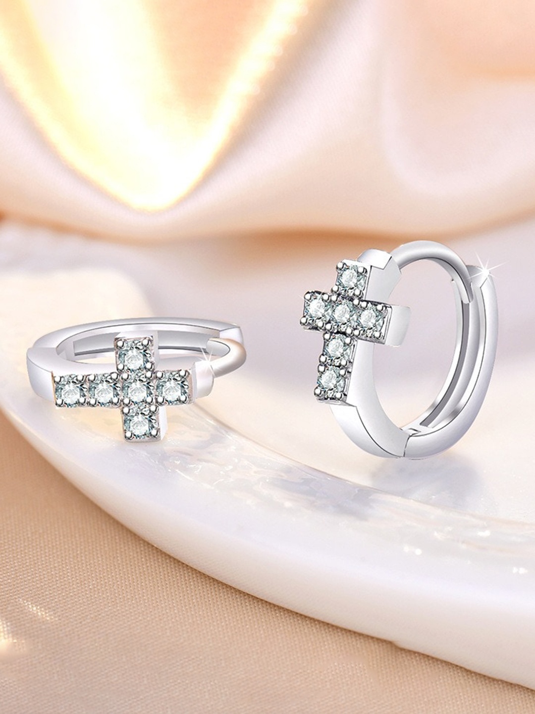 

MYKI Silver-Plated Cubic Zirconia Studded Hoop Earrings