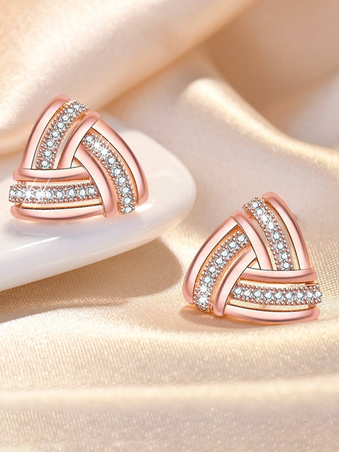 

MYKI Rose Gold-Plated Cubic Zirconia Studded Studs Earrings