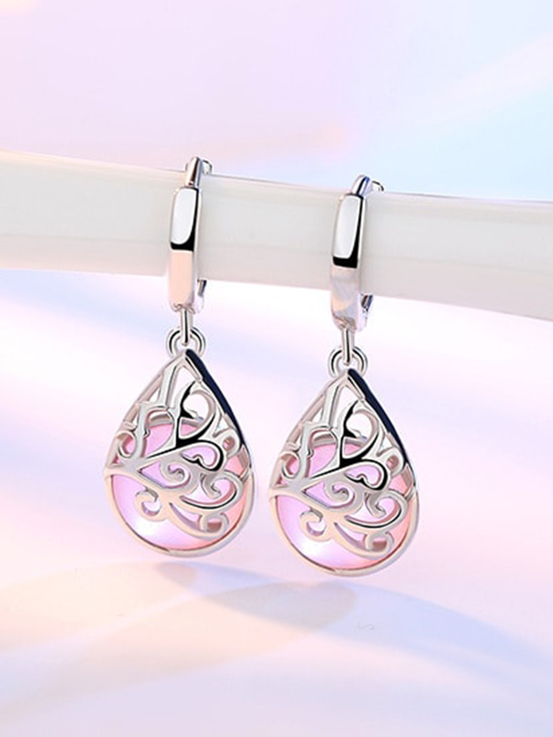 

MYKI Silver-Plated Contemporary Drop Earrings, Pink